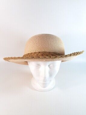David & Young Women's Wide Brim Straw Sun Hat Scalloped Edge Beach Packable